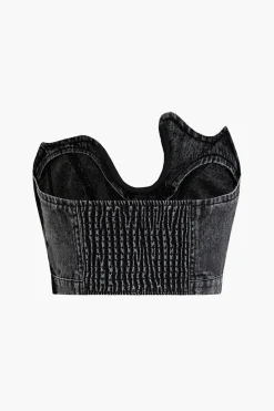 MICAS Tube Tops-Asymmetric Denim Tube Top