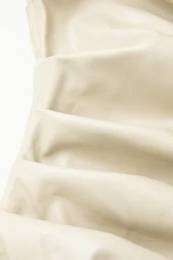 MICAS Long Sleeve Dresses|Mini Dresses-Asymmetric Faux Leather V-neck Gathered Mini Dress