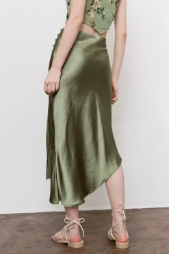 MICAS Skirts-Asymmetric Hem Slit Button Deco Skirt