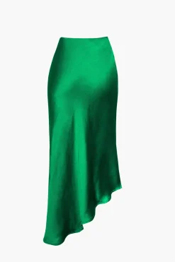 MICAS Skirts-Asymmetric Hem Slit Button Deco Skirt