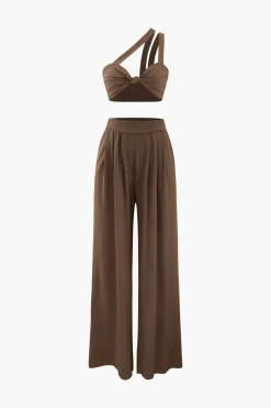 MICAS Pant Sets-Asymmetric Knotted Cami Top And Pleated Pants Set BROWN