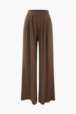 MICAS Pant Sets-Asymmetric Knotted Cami Top And Pleated Pants Set BROWN
