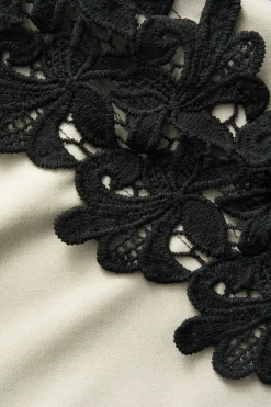 MICAS Midi Dresses-Asymmetric Lace Panel Midi Dress BEIGE