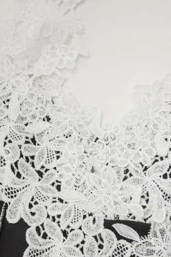 MICAS Midi Dresses-Asymmetric Lace Panel Midi Dress BEIGE