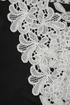 MICAS Midi Dresses-Asymmetric Lace Panel Midi Dress BEIGE