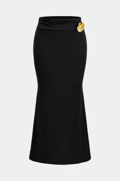 MICAS Skirt Sets-Asymmetric Metal Floral Decor Top And Skirt Set BLACK