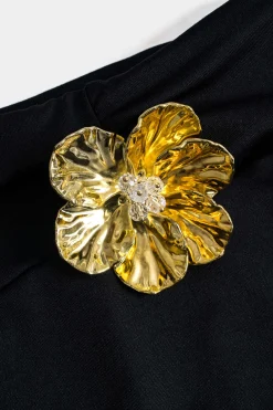 MICAS Skirt Sets-Asymmetric Metal Floral Decor Top And Skirt Set BLACK