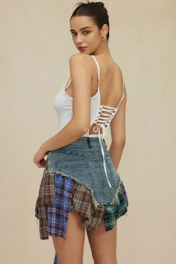 MICAS Skirts-Asymmetric Patchwork Denim Mini Skirt MULTICOLOR