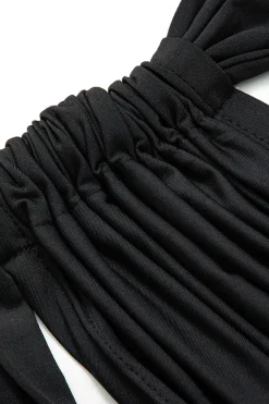 MICAS Skirt Sets-Asymmetric Ruched Cami Top And Tie Split Maxi Skirt Set BLACK