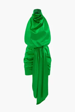 MICAS Mini Dresses-Asymmetric Satin Halter Mini Dress