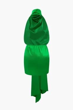 MICAS Mini Dresses-Asymmetric Satin Halter Mini Dress