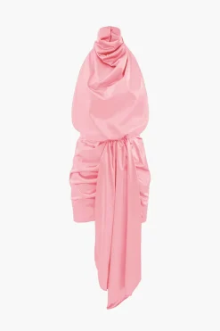 MICAS Mini Dresses-Asymmetric Satin Halter Mini Dress