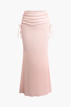 MICAS Skirt Sets|Vacation Sets-Asymmetric Texture Top and Ruched Skirt Set PINK