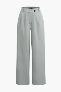 MICAS Pants-Asymmetric Waist Ruched Straight Leg Pants PEARL RIVER