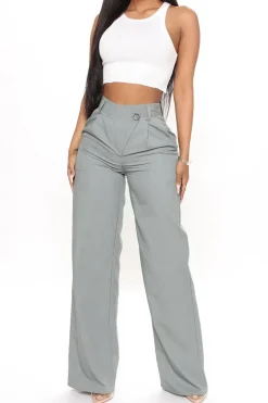 MICAS Pants-Asymmetric Waist Ruched Straight Leg Pants PEARL RIVER
