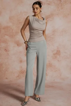 MICAS Pants-Asymmetric Waist Ruched Straight Leg Pants PEARL RIVER