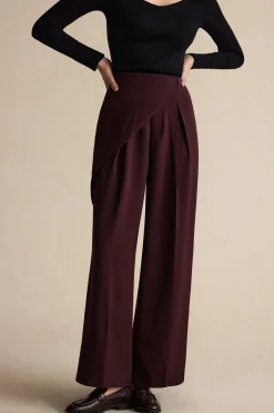 MICAS Pants-Asymmetric Wide-Leg Pants BURGUNDY