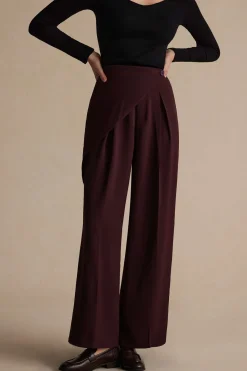 MICAS Pants-Asymmetric Wide-Leg Pants BURGUNDY