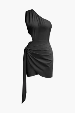 MICAS Mini Dresses-Asymmetrical Cut Out Ruched Tie Mini Dress