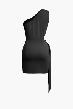 MICAS Mini Dresses-Asymmetrical Cut Out Ruched Tie Mini Dress