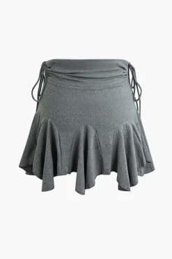 MICAS Skirts-Asymmetrical Drawstring Ruched Mini Skirt GRAY