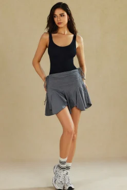 MICAS Skirts-Asymmetrical Drawstring Ruched Mini Skirt GRAY