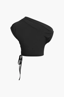 MICAS Skirt Sets|Vacation Sets-Asymmetrical Drawstring Short Sleeve Crop Top And Maxi Skirt Set