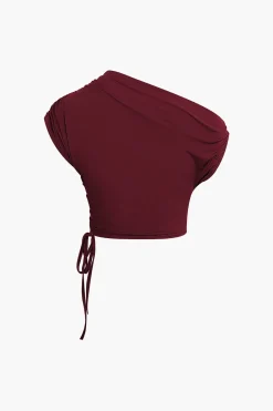 MICAS Skirt Sets|Vacation Sets-Asymmetrical Drawstring Short Sleeve Crop Top And Maxi Skirt Set