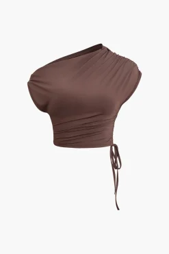 MICAS Skirt Sets|Vacation Sets-Asymmetrical Drawstring Short Sleeve Crop Top And Maxi Skirt Set