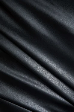 MICAS Skirts-Asymmetrical Faux Leather Skirt BLACK