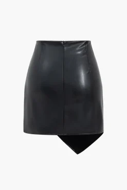 MICAS Skirts-Asymmetrical Faux Leather Ruched Skirt