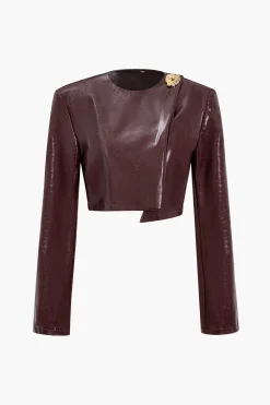 MICAS Skirt Sets-Asymmetrical Faux Leather Skirt Set BURGUNDY