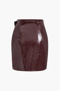 MICAS Skirt Sets-Asymmetrical Faux Leather Skirt Set BURGUNDY