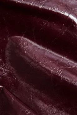 MICAS Skirt Sets-Asymmetrical Faux Leather Skirt Set BURGUNDY