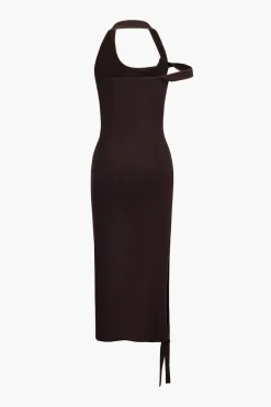 MICAS Midi Dresses-Asymmetrical Halter Cut Out Midi Dress COFFEE