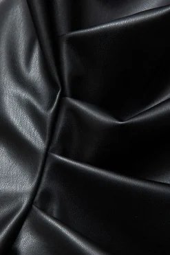 MICAS Tank Tops & Cami-Asymmetrical Hem Faux Leather Mock Neck Ruched Sleeveless Top