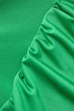 MICAS Long Sleeve Dresses|Maxi Dresses-Asymmetrical Hem Round Neck Ruched Long Sleeve Maxi Dress GREEN