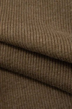 MICAS Knitwear|Knit Tops-Asymmetrical Long Sleeve Rib Knit Top TAN