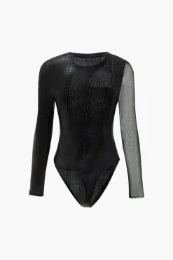 MICAS Bodysuits-Asymmetrical Long-Sleeve Bodysuit Contrast Color