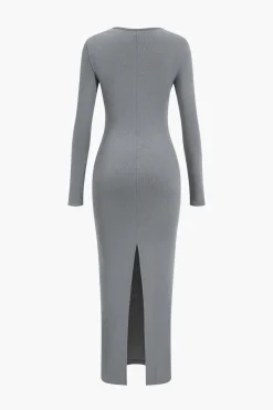 MICAS Long Sleeve Dresses|Maxi Dresses-Asymmetrical Neck Slit Maxi Dress