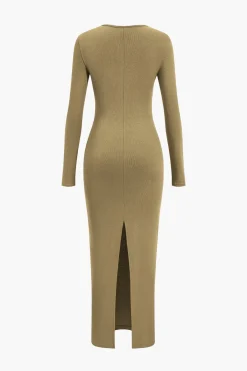 MICAS Long Sleeve Dresses|Maxi Dresses-Asymmetrical Neck Slit Maxi Dress