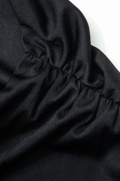 MICAS Maxi Dresses-Asymmetrical One Shoulder Ruched Slit Maxi Dress BLACK