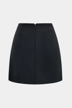 MICAS Skirts-Asymmetrical Pleated High Waist Skirt BLACK