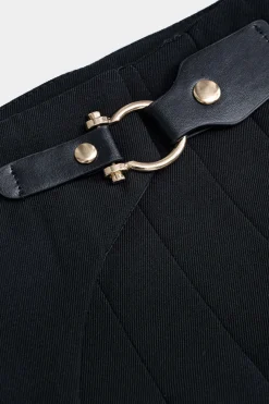 MICAS Skirts-Asymmetrical Pleated High Waist Skirt BLACK