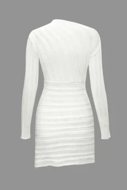MICAS Long Sleeve Dresses|Knitwear-Asymmetrical Ripped Cut Out Knit Long Sleeve Mini Dress