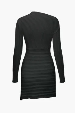 MICAS Long Sleeve Dresses|Knitwear-Asymmetrical Ripped Cut Out Knit Long Sleeve Mini Dress
