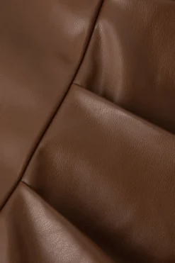 MICAS Skirts-Asymmetrical Ruched Faux Leather Mini Skirt