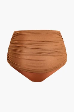 MICAS Swimwear|Vacation Sets-Asymmetrical Ruched Sleeveless Mesh Swimsuit CINNAMON