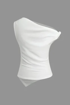 MICAS T-Shirts-Asymmetrical Ruched T-shirt IVORY