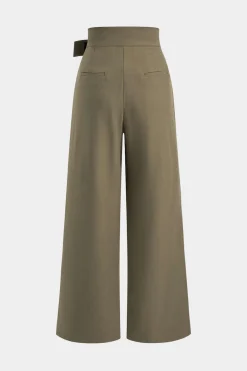 MICAS Pants-Asymmetrical Ruched Wide Leg Trousers OLIVE